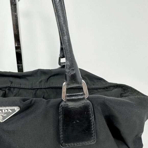 Prada Black Tessuto Nylon Tote Bag with Leather Trim – Triangle Logo - Picture 9 of 14